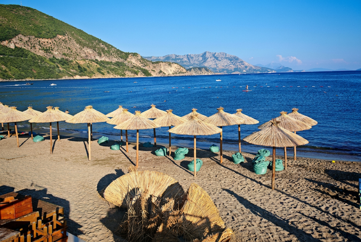 Slamnati suncobrani na plaži Jaz